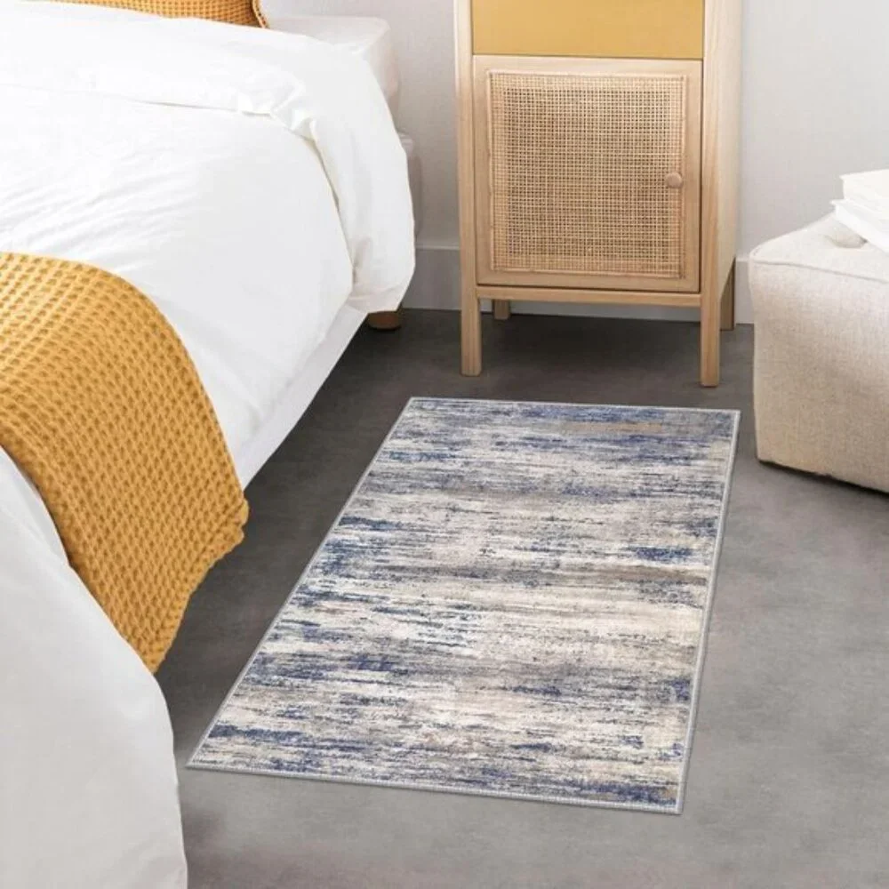 New 2x3 Modern Abstract Entryway Area Rug, Washable Non-Slip Grey-Blue Doormat